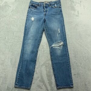 Levis Premium Jeans Womens 26 Blue Wedgie Straight Distressed High Rise Denim